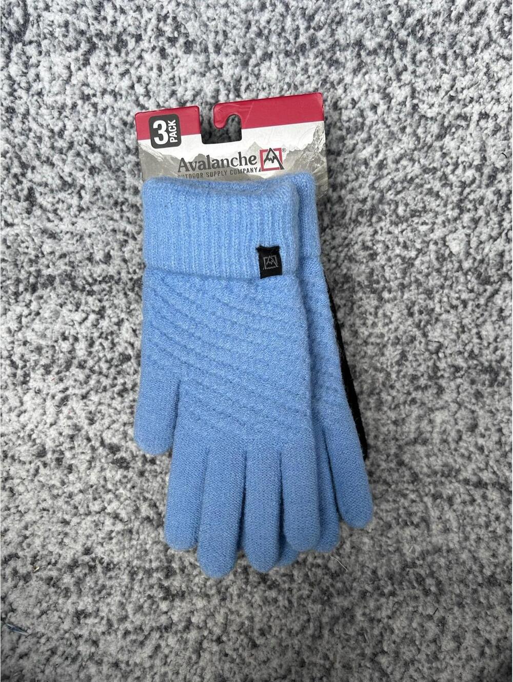 Avalanche Knit Winter Gloves 3 Pack Blue Gray Black Adult New With Tags